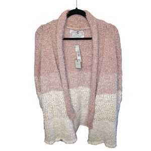 NWT Cupio Womens Pink and White Holiday Teddy Soft Cozy Open Front Cardigan Swea